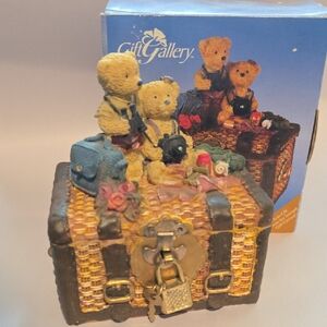 Vintage Gift Gallery Teddy Bear Resin Saving Bank With Lock, Key, & Box